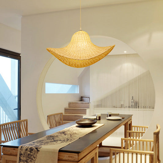 Beige Cap Shaped Hanging Light Modern 1 Light Bamboo Ceiling Pendant Lamp for Dining Room Clearhalo 'Ceiling Lights' 'Pendant Lights' 'Pendants' Lighting' 297884