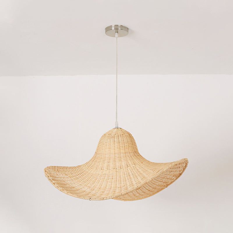 Beige Cap Shaped Hanging Light Modern 1 Light Bamboo Ceiling Pendant Lamp for Dining Room Clearhalo 'Ceiling Lights' 'Pendant Lights' 'Pendants' Lighting' 297886