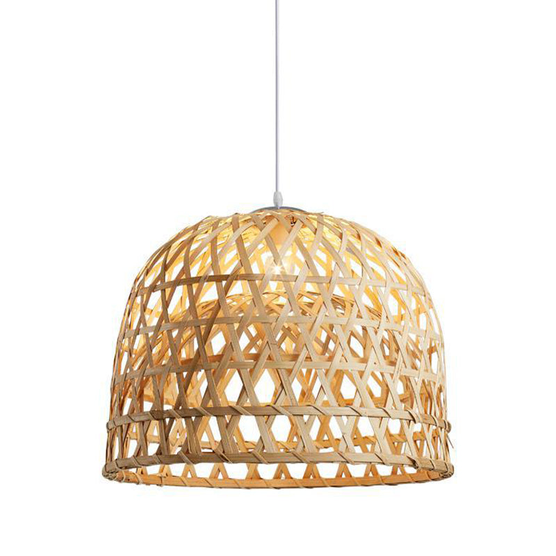 14"/19.5" W Modern Dome Bamboo Pendant Lighting 1 Light Ceiling Lamp in Beige for Dining Room Clearhalo 'Ceiling Lights' 'Modern Pendants' 'Modern' 'Pendant Lights' 'Pendants' Lighting' 297917