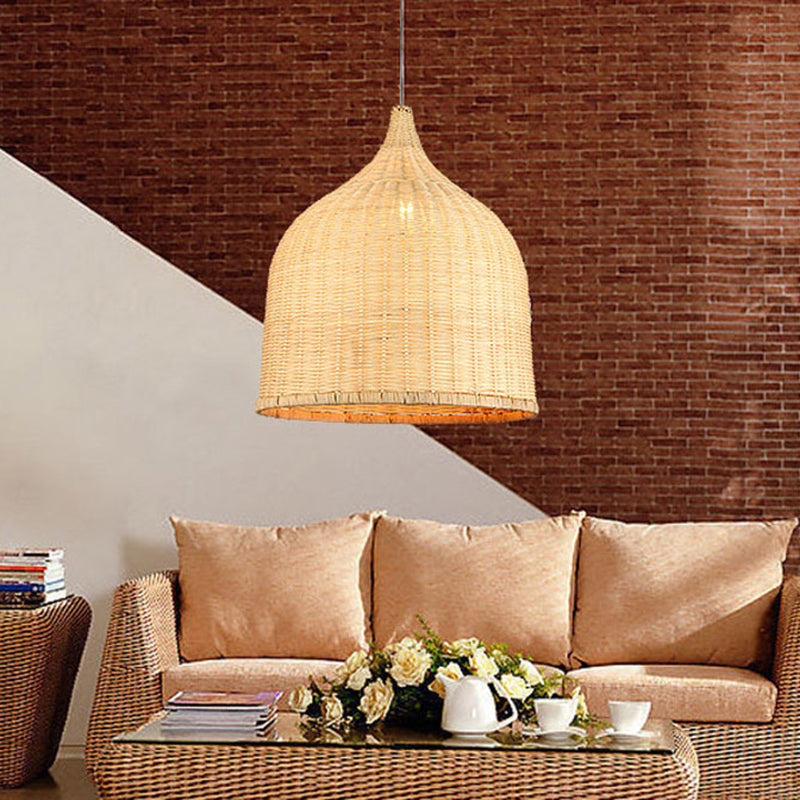 11"/14"/18" W 1 Light Living Room Pendant Lamp Modern Beige Hanging Ceiling Light with Basket Bamboo Shade Beige Clearhalo 'Ceiling Lights' 'Modern Pendants' 'Modern' 'Pendant Lights' 'Pendants' Lighting' 297918