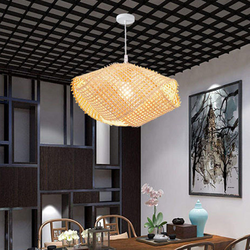 Swirl Bamboo Drop Pendant Asia 14"/16"/18" W 1 Light Beige Hanging Light Fixture for Dining Room Clearhalo 'Ceiling Lights' 'Modern Pendants' 'Modern' 'Pendant Lights' 'Pendants' Lighting' 297927