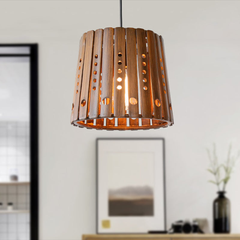 Modern Slatted Ceiling Pendant Lamp Bamboo 1 Light Dining Room Hanging Light in Brown Brown Clearhalo 'Ceiling Lights' 'Modern Pendants' 'Modern' 'Pendant Lights' 'Pendants' Lighting' 297934