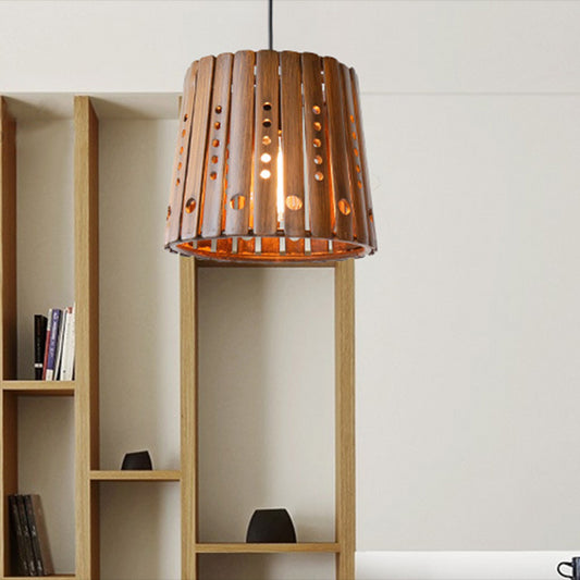 Modern Slatted Ceiling Pendant Lamp Bamboo 1 Light Dining Room Hanging Light in Brown Clearhalo 'Ceiling Lights' 'Modern Pendants' 'Modern' 'Pendant Lights' 'Pendants' Lighting' 297936