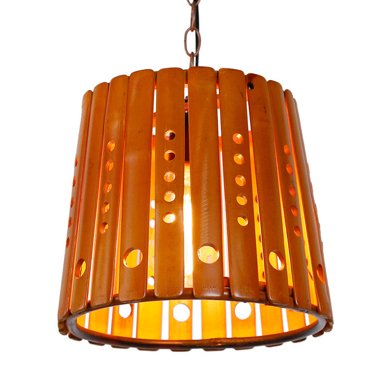 Modern Slatted Ceiling Pendant Lamp Bamboo 1 Light Dining Room Hanging Light in Brown Clearhalo 'Ceiling Lights' 'Modern Pendants' 'Modern' 'Pendant Lights' 'Pendants' Lighting' 297937