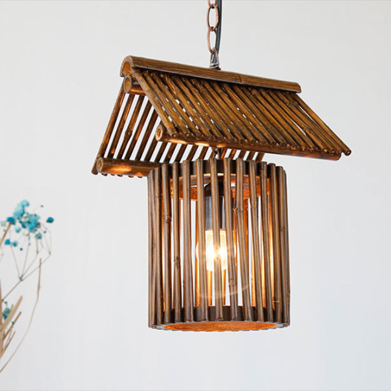 Bamboo House Shaped Pendant Light Fixture Modern 1 Light Ceiling Lamp in Brown Clearhalo 'Ceiling Lights' 'Modern Pendants' 'Modern' 'Pendant Lights' 'Pendants' Lighting' 297939