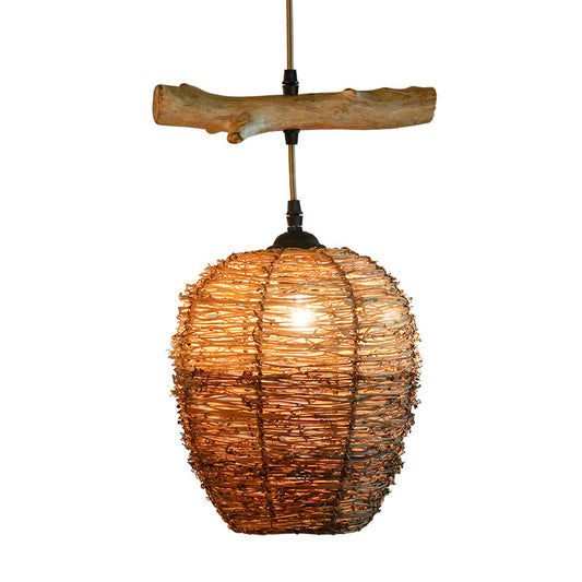 Ball Rattan Pendant Light Fixture Modern 1 Light Brown Hanging Lamp Kit for Dining Room Clearhalo 'Ceiling Lights' 'Modern Pendants' 'Modern' 'Pendant Lights' 'Pendants' Lighting' 297949