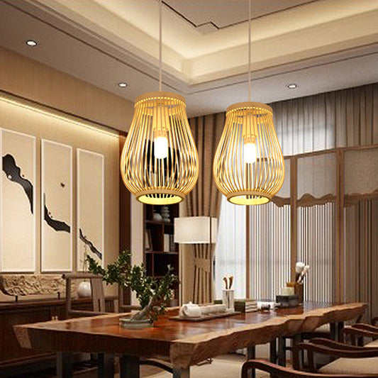 Pawpaw Shaped Dining Room Pendant Ceiling Light Bamboo 1 Light Contemporary in Beige Beige Clearhalo 'Ceiling Lights' 'Modern Pendants' 'Modern' 'Pendant Lights' 'Pendants' Lighting' 297950