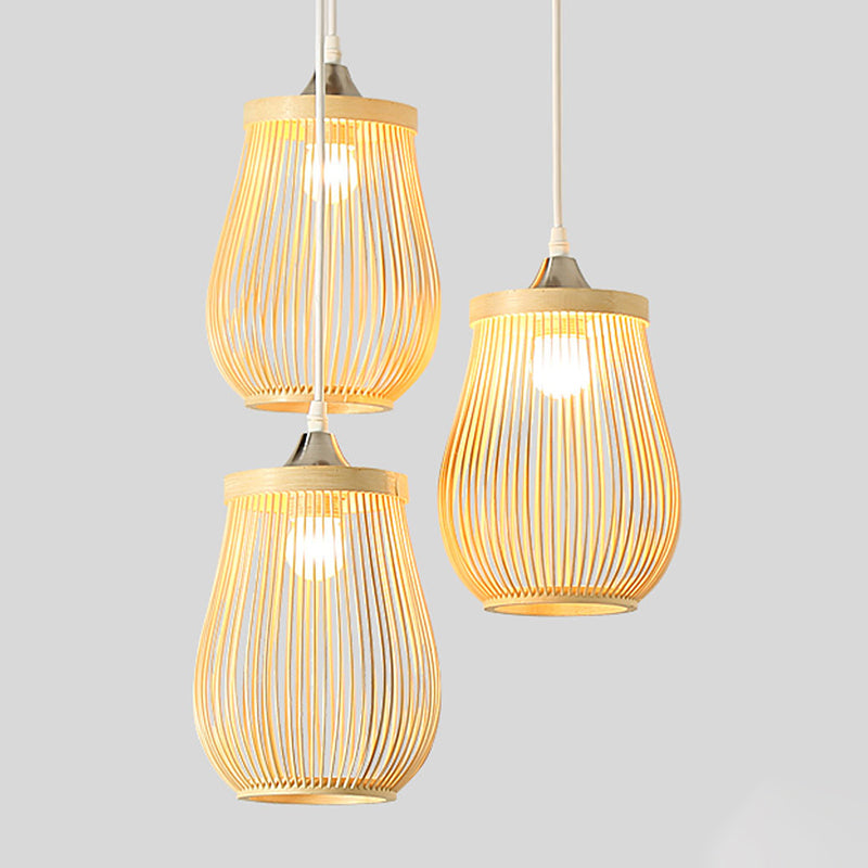 Pawpaw Shaped Dining Room Pendant Ceiling Light Bamboo 1 Light Contemporary in Beige Clearhalo 'Ceiling Lights' 'Modern Pendants' 'Modern' 'Pendant Lights' 'Pendants' Lighting' 297952