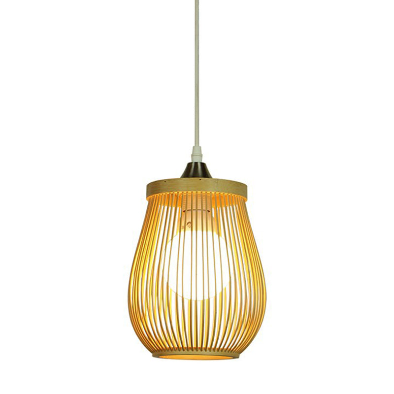 Pawpaw Shaped Dining Room Pendant Ceiling Light Bamboo 1 Light Contemporary in Beige Clearhalo 'Ceiling Lights' 'Modern Pendants' 'Modern' 'Pendant Lights' 'Pendants' Lighting' 297953