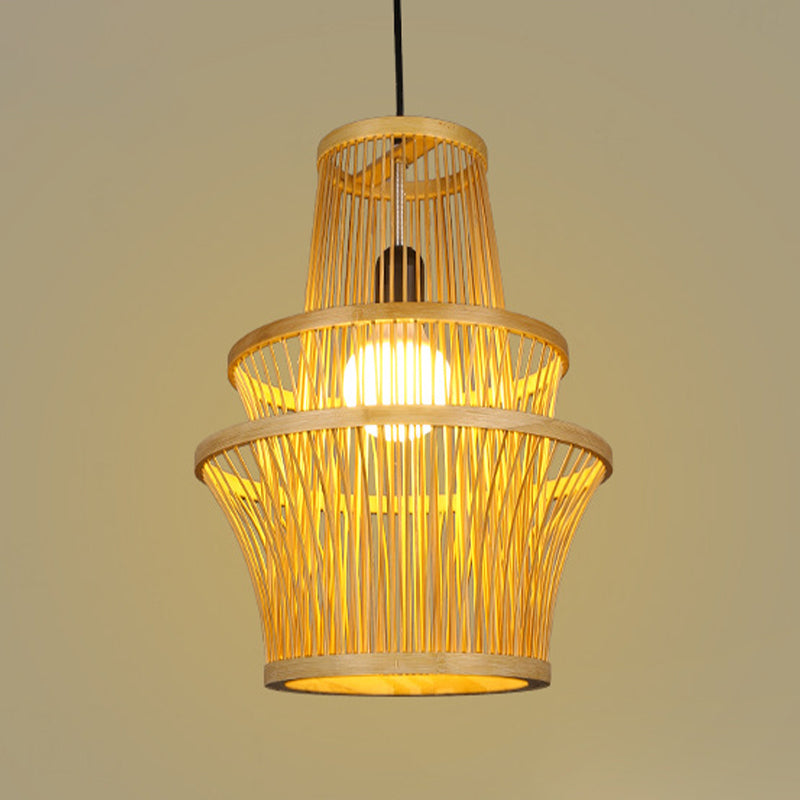 Beige Symmetrical Pendant Light Fixture Modern 1 Light Bamboo Hanging Lamp Kit Clearhalo 'Ceiling Lights' 'Modern Pendants' 'Modern' 'Pendant Lights' 'Pendants' Lighting' 297960