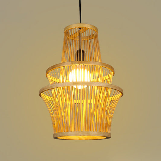 Beige Symmetrical Pendant Light Fixture Modern 1 Light Bamboo Hanging Lamp Kit Clearhalo 'Ceiling Lights' 'Modern Pendants' 'Modern' 'Pendant Lights' 'Pendants' Lighting' 297960