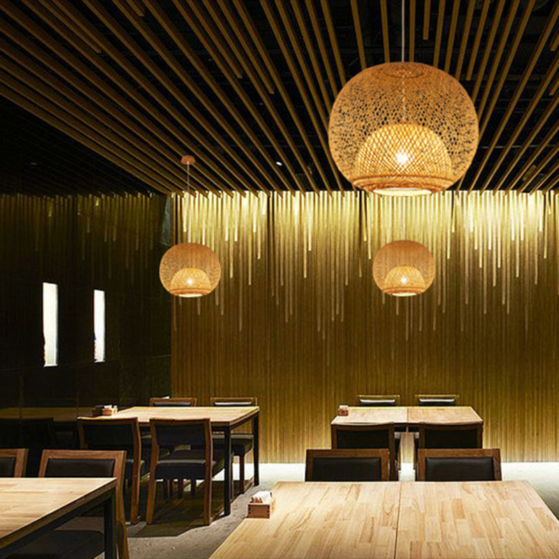 14"/18"/21.5" W 1 Light Dining Room Pendant Lighting Bamboo Modern Beige Hanging Ceiling Light with Globe Bamboo Shade Beige Clearhalo 'Ceiling Lights' 'Modern Pendants' 'Modern' 'Pendant Lights' 'Pendants' Lighting' 297962
