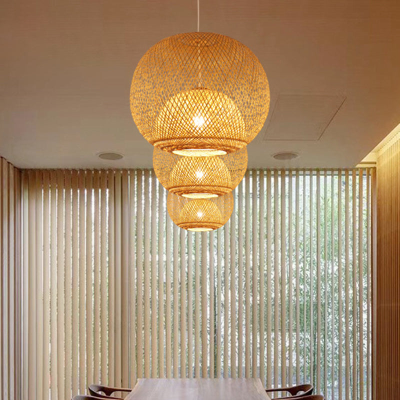 14"/18"/21.5" W 1 Light Dining Room Pendant Lighting Bamboo Modern Beige Hanging Ceiling Light with Globe Bamboo Shade Clearhalo 'Ceiling Lights' 'Modern Pendants' 'Modern' 'Pendant Lights' 'Pendants' Lighting' 297963
