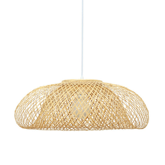 16.5"/20.5"/24.5" W Bamboo Bowl Ceiling Pendant Light Modern Style 1 Light Hanging Lamp in Beige for Restaurant Clearhalo 'Ceiling Lights' 'Modern Pendants' 'Modern' 'Pendant Lights' 'Pendants' Lighting' 297973
