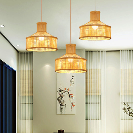 Modern Round Bamboo Drop Pendant 1 Light Hanging Ceiling Light in Beige for Dining Room Beige Clearhalo 'Ceiling Lights' 'Modern Pendants' 'Modern' 'Pendant Lights' 'Pendants' Lighting' 297982