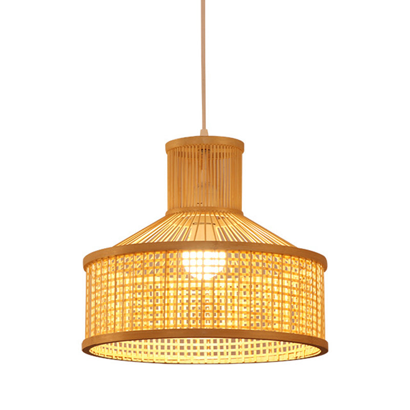 Modern Round Bamboo Drop Pendant 1 Light Hanging Ceiling Light in Beige for Dining Room Clearhalo 'Ceiling Lights' 'Modern Pendants' 'Modern' 'Pendant Lights' 'Pendants' Lighting' 297985