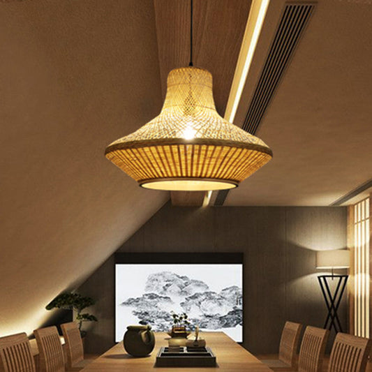 1 Light Dining Room Pendant Light Kit Simple Beige Down Lighting with Lantern Bamboo Shade Beige Clearhalo 'Ceiling Lights' 'Modern Pendants' 'Modern' 'Pendant Lights' 'Pendants' Lighting' 297986