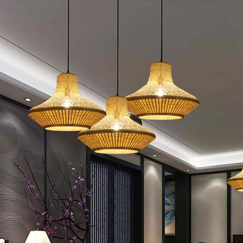 1 Light Dining Room Pendant Light Kit Simple Beige Down Lighting with Lantern Bamboo Shade Clearhalo 'Ceiling Lights' 'Modern Pendants' 'Modern' 'Pendant Lights' 'Pendants' Lighting' 297987