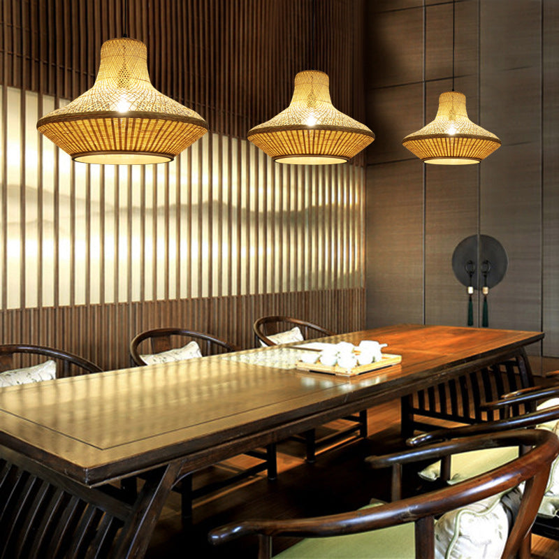 1 Light Dining Room Pendant Light Kit Simple Beige Down Lighting with Lantern Bamboo Shade Clearhalo 'Ceiling Lights' 'Modern Pendants' 'Modern' 'Pendant Lights' 'Pendants' Lighting' 297988