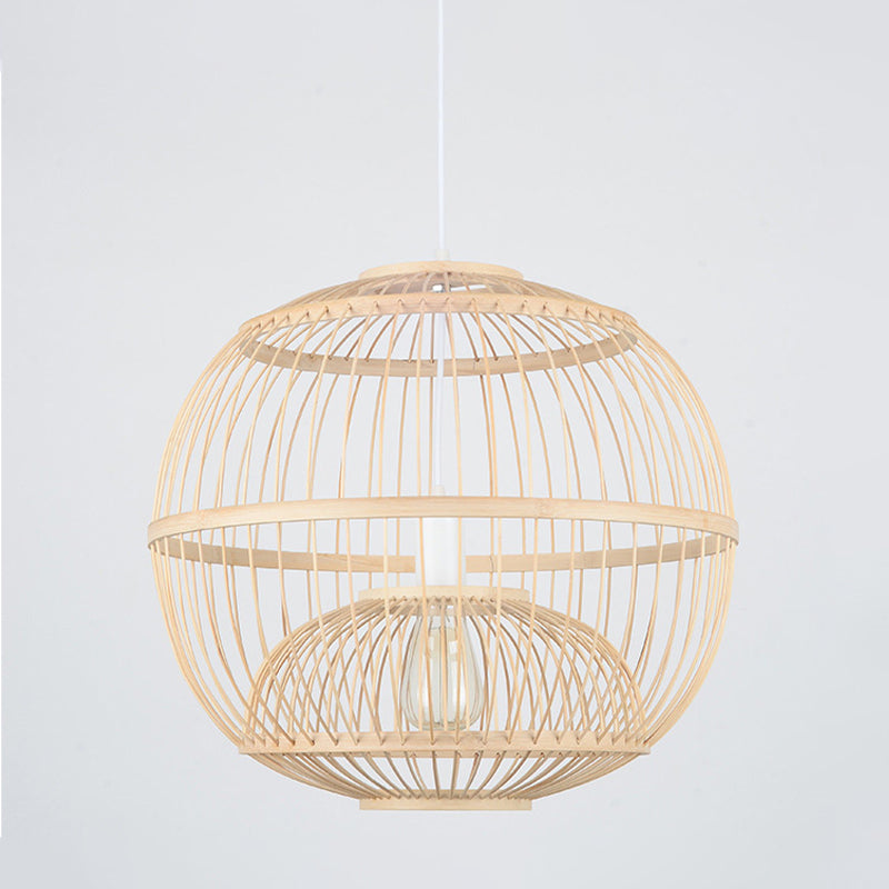 14“/16” Dia Globe Dining Room Ceiling Lamp Bamboo 1 Light Modern Style Pendant Light Fixture in Beige Beige Clearhalo 'Ceiling Lights' 'Modern Pendants' 'Modern' 'Pendant Lights' 'Pendants' Lighting' 297990