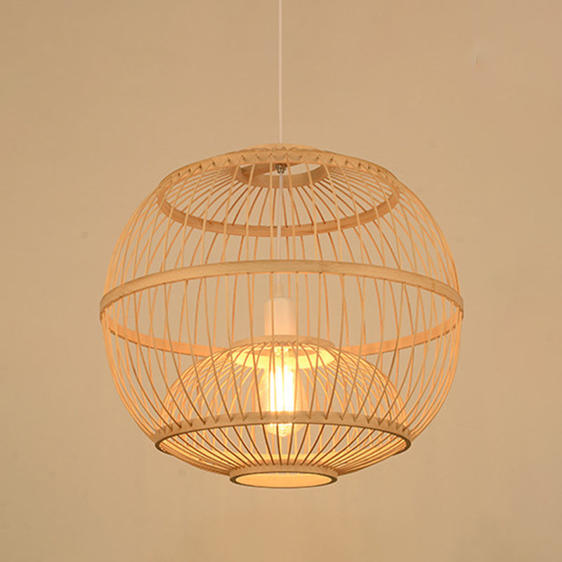 14“/16” Dia Globe Dining Room Ceiling Lamp Bamboo 1 Light Modern Style Pendant Light Fixture in Beige Clearhalo 'Ceiling Lights' 'Modern Pendants' 'Modern' 'Pendant Lights' 'Pendants' Lighting' 297991