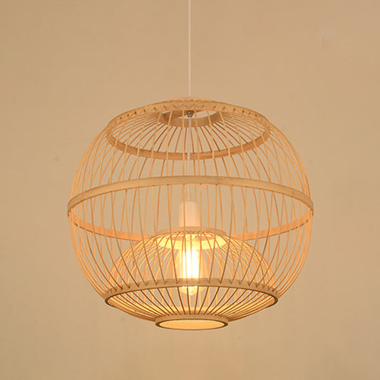 14“/16” Dia Globe Dining Room Ceiling Lamp Bamboo 1 Light Modern Style Pendant Light Fixture in Beige Clearhalo 'Ceiling Lights' 'Modern Pendants' 'Modern' 'Pendant Lights' 'Pendants' Lighting' 297991