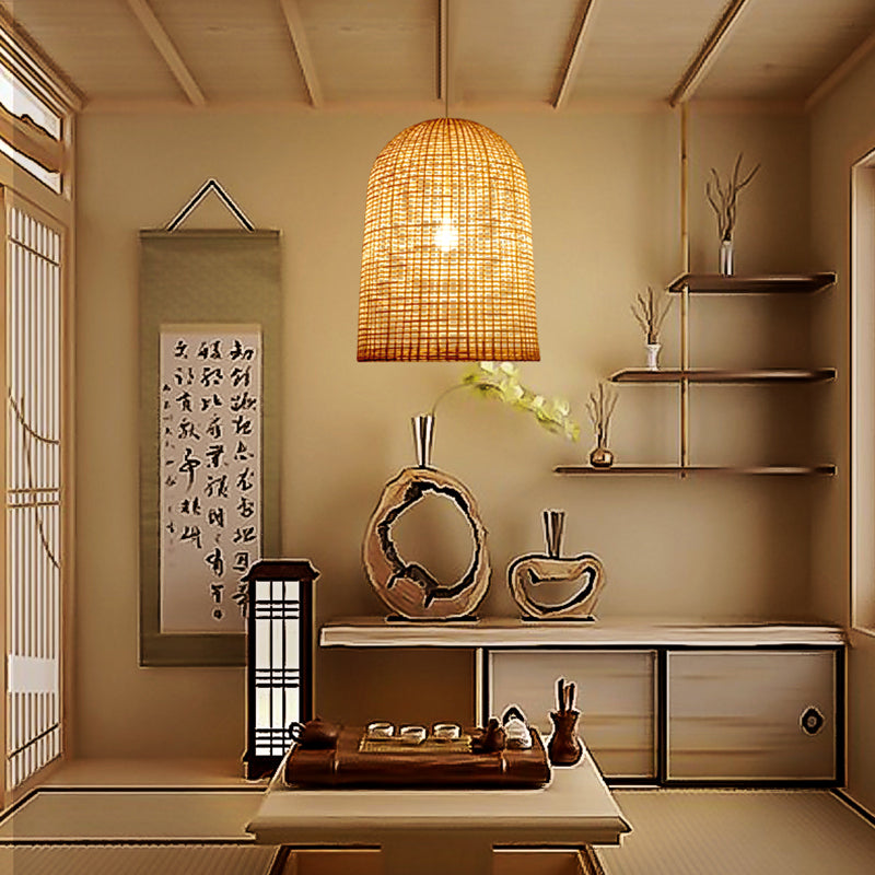 Contemporary Basket Suspension Pendant Light Bamboo 1 Light Dining Room Hanging Lamp in Beige Clearhalo 'Ceiling Lights' 'Modern Pendants' 'Modern' 'Pendant Lights' 'Pendants' Lighting' 298002