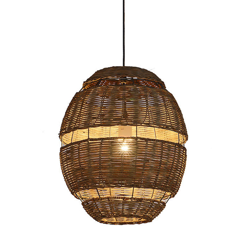 14"/18"/21.5" W Bamboo Globe Hanging Pendant Asia Style 1 Light Ceiling Light in Brown for Restaurant Clearhalo 'Ceiling Lights' 'Pendant Lights' 'Pendants' Lighting' 298006