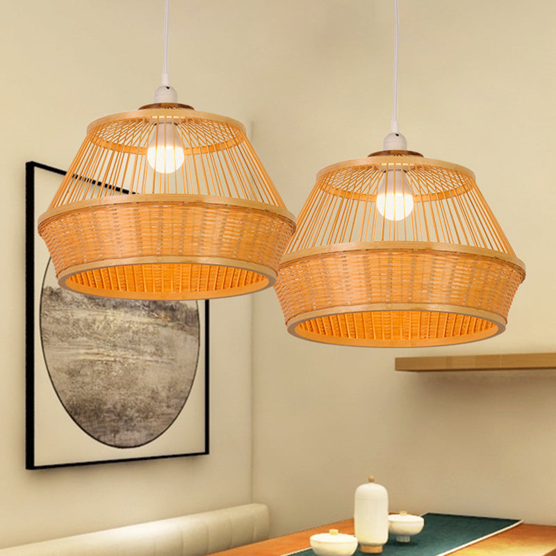 Beige Basket Hanging Ceiling Light Asia Style 1 Light Bamboo Pendant Lighting Fixture for Dining Room Clearhalo 'Ceiling Lights' 'Modern Pendants' 'Modern' 'Pendant Lights' 'Pendants' Lighting' 298008