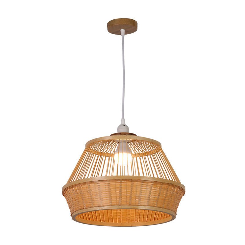 Beige Basket Hanging Ceiling Light Asia Style 1 Light Bamboo Pendant Lighting Fixture for Dining Room Clearhalo 'Ceiling Lights' 'Modern Pendants' 'Modern' 'Pendant Lights' 'Pendants' Lighting' 298010