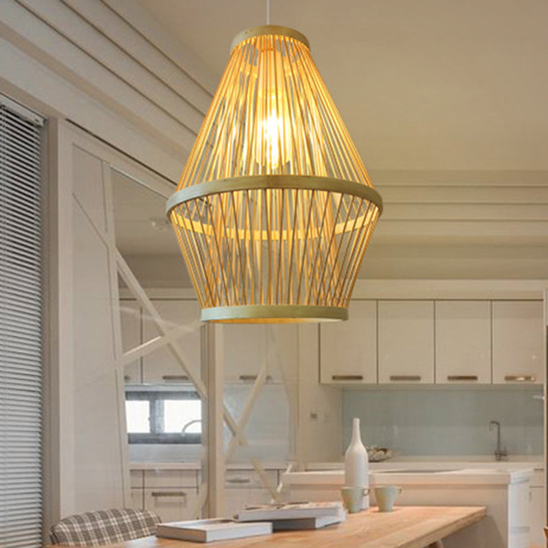 Curved Pendant Light Fixture Modern Bamboo 1 Light Wood Hanging Lamp for Dining Room Wood Clearhalo 'Ceiling Lights' 'Modern Pendants' 'Modern' 'Pendant Lights' 'Pendants' Lighting' 298021