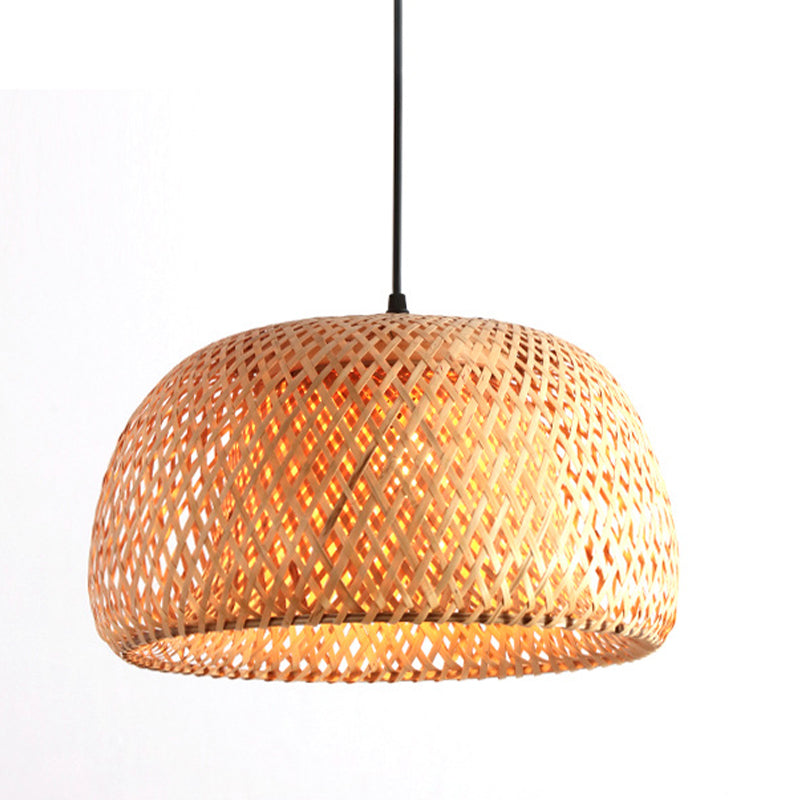 12“/15”/18“ Wide Domed Shaped Pendant Lighting Fixture Bamboo 1 Light Living Room Hanging Lamp Kit in Beige Clearhalo 'Ceiling Lights' 'Modern Pendants' 'Modern' 'Pendant Lights' 'Pendants' Lighting' 298027