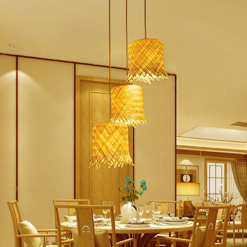 Asia Fringe Pendant Lighting Fixture Bamboo 1 Light Kitchen Hanging Lamp Kit in Beige Clearhalo 'Ceiling Lights' 'Modern Pendants' 'Modern' 'Pendant Lights' 'Pendants' Lighting' 298062