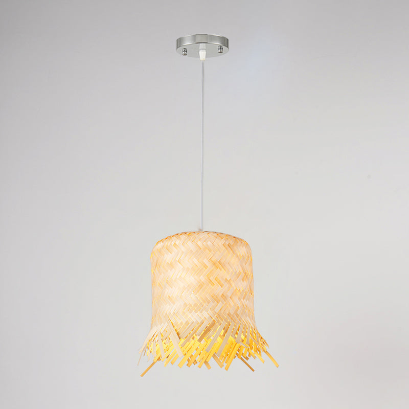 Asia Fringe Pendant Lighting Fixture Bamboo 1 Light Kitchen Hanging Lamp Kit in Beige Clearhalo 'Ceiling Lights' 'Modern Pendants' 'Modern' 'Pendant Lights' 'Pendants' Lighting' 298064