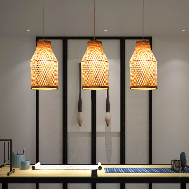 Beige Bottle Pendant Ceiling Light Modern 1 Light Bamboo Hanging Lamp Kit for Indoor Clearhalo 'Ceiling Lights' 'Modern Pendants' 'Modern' 'Pendant Lights' 'Pendants' Lighting' 298066