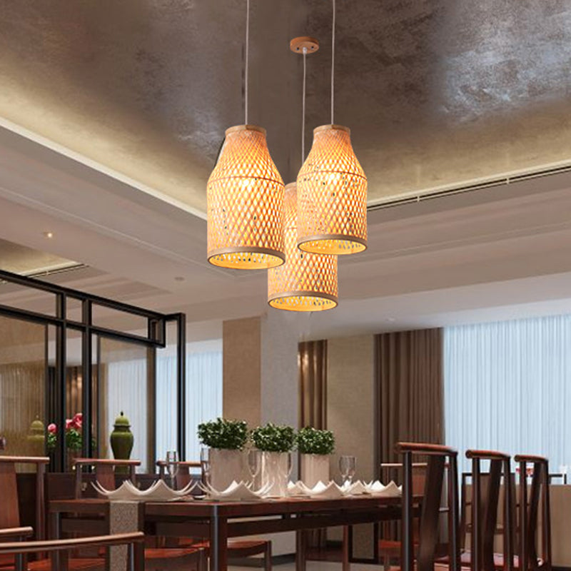 Beige Bottle Pendant Ceiling Light Modern 1 Light Bamboo Hanging Lamp Kit for Indoor Clearhalo 'Ceiling Lights' 'Modern Pendants' 'Modern' 'Pendant Lights' 'Pendants' Lighting' 298067