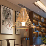 Tapered Bamboo Hanging Light Fixture Asia 1 Light Beige Suspension Pendant Light for Bedroom Clearhalo 'Ceiling Lights' 'Modern Pendants' 'Modern' 'Pendant Lights' 'Pendants' Lighting' 298070