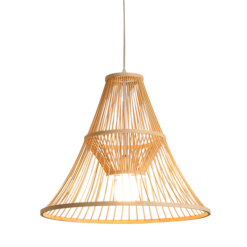 Tapered Bamboo Hanging Light Fixture Asia 1 Light Beige Suspension Pendant Light for Bedroom Clearhalo 'Ceiling Lights' 'Modern Pendants' 'Modern' 'Pendant Lights' 'Pendants' Lighting' 298072