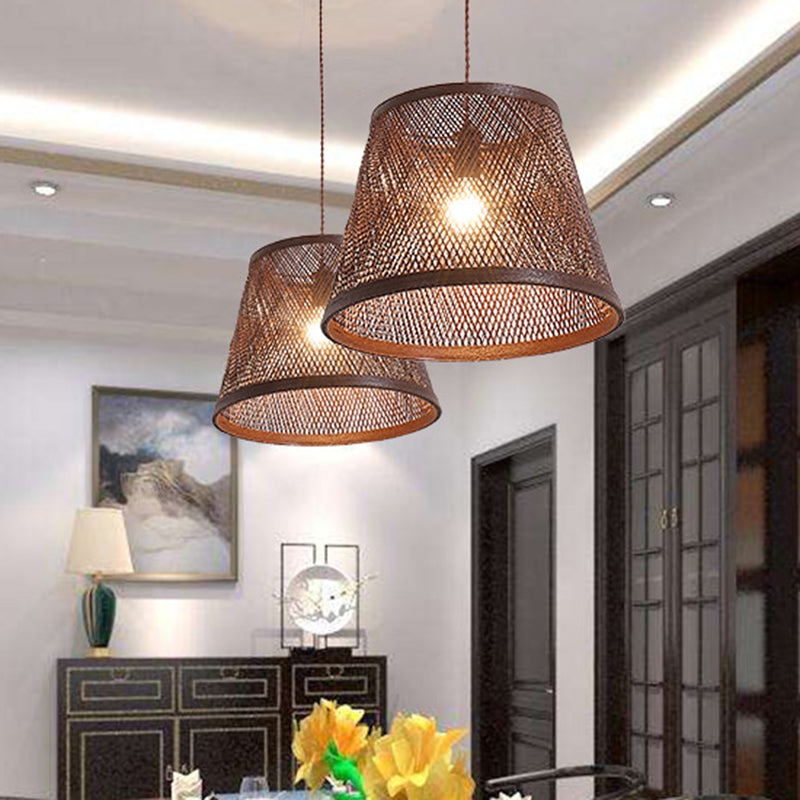 Cone Suspension Pendant Modern Rattan 1 Light Brown Hanging Light Kit for Dining Room Brown Clearhalo 'Ceiling Lights' 'Modern Pendants' 'Modern' 'Pendant Lights' 'Pendants' Lighting' 298081