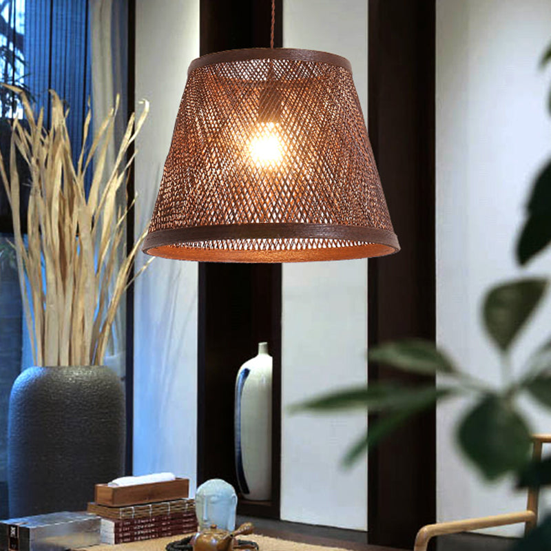 Cone Suspension Pendant Modern Rattan 1 Light Brown Hanging Light Kit for Dining Room Clearhalo 'Ceiling Lights' 'Modern Pendants' 'Modern' 'Pendant Lights' 'Pendants' Lighting' 298082