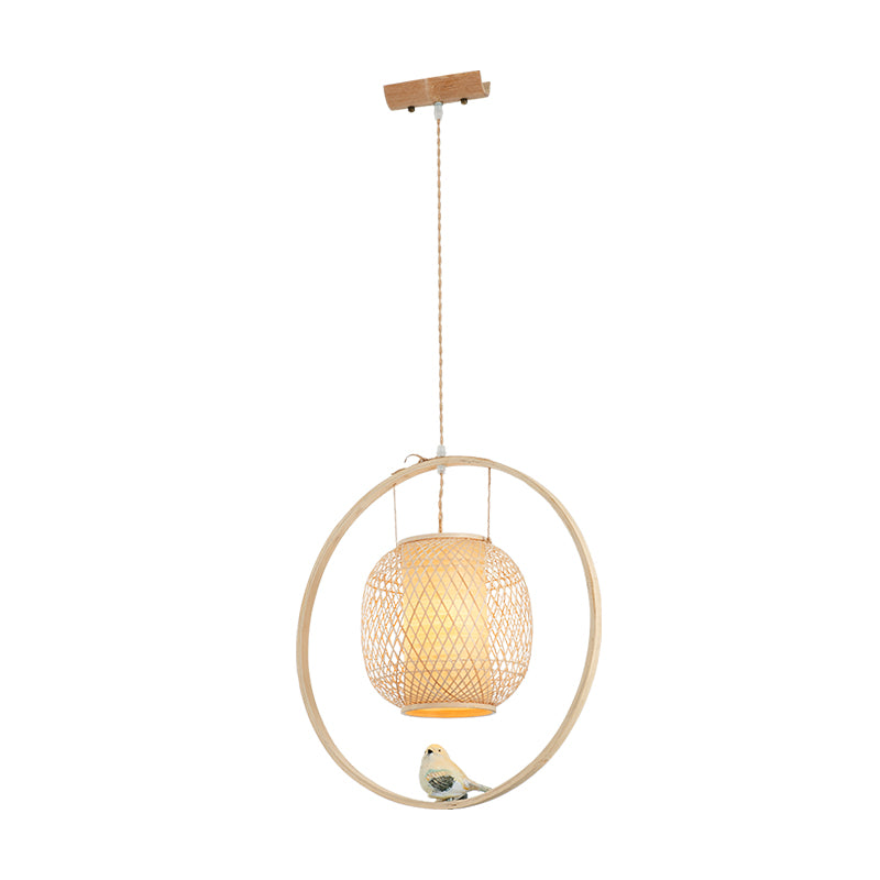 Modern Globe Bamboo Ceiling Light 1 Light Hanging Lamp Kit in Beige with Bird Deco Clearhalo 'Ceiling Lights' 'Modern Pendants' 'Modern' 'Pendant Lights' 'Pendants' Lighting' 298088