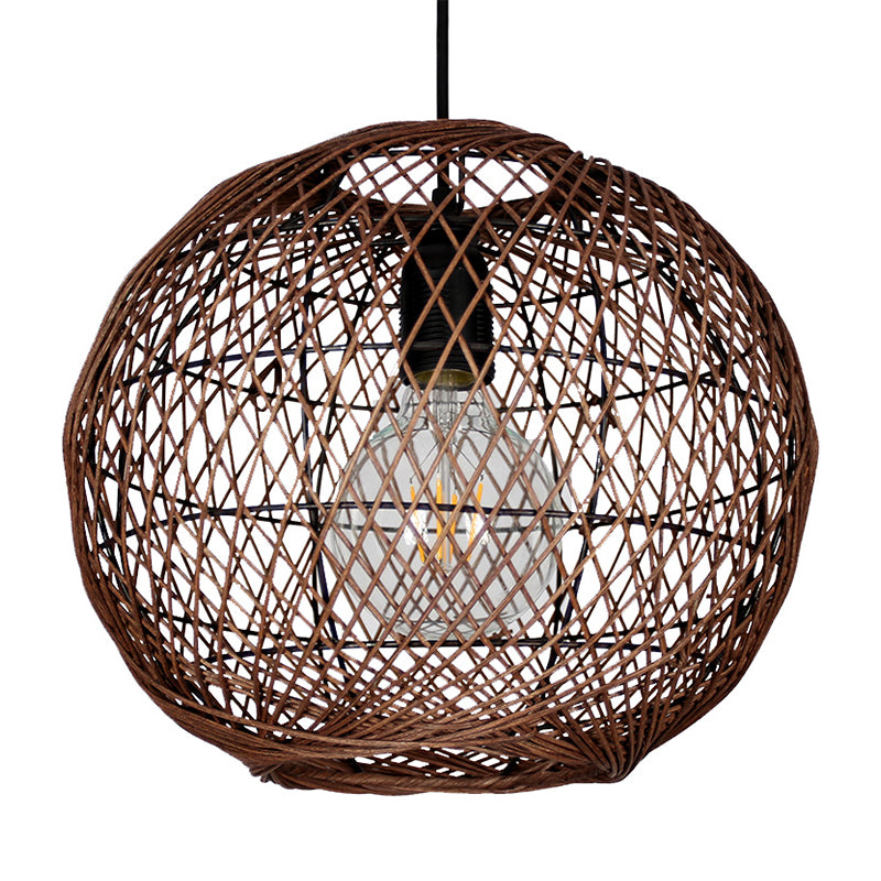 Bamboo Globe Pendant Lighting Fixture Modern 1 Light Coffee Ceiling Lamp for Indoor Coffee Clearhalo 'Ceiling Lights' 'Modern Pendants' 'Modern' 'Pendant Lights' 'Pendants' Lighting' 298089