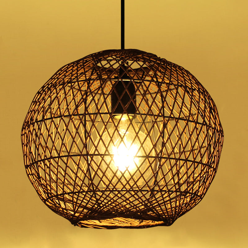 Bamboo Globe Pendant Lighting Fixture Modern 1 Light Coffee Ceiling Lamp for Indoor Clearhalo 'Ceiling Lights' 'Modern Pendants' 'Modern' 'Pendant Lights' 'Pendants' Lighting' 298090