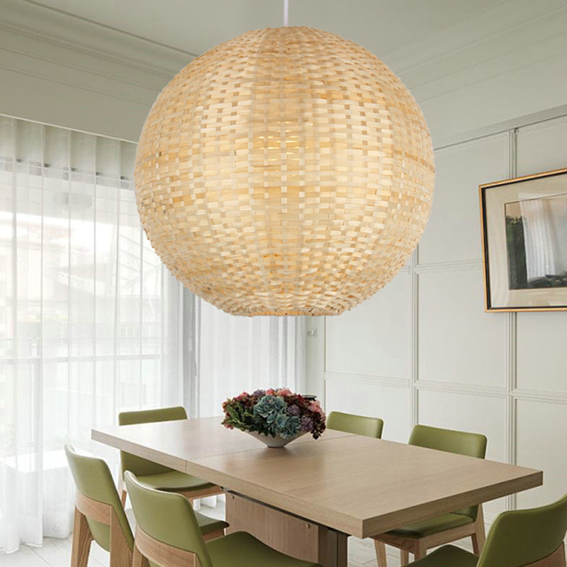 16"/19.5" Wide 1 Light Dining Room Ceiling Light Asia Beige Suspension Pendant with Globe Bamboo Shade Clearhalo 'Ceiling Lights' 'Modern Pendants' 'Modern' 'Pendant Lights' 'Pendants' Lighting' 298092