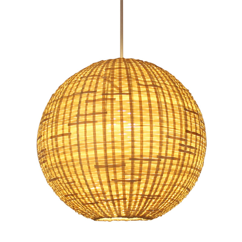 16"/19.5" Wide 1 Light Dining Room Ceiling Light Asia Beige Suspension Pendant with Globe Bamboo Shade Clearhalo 'Ceiling Lights' 'Modern Pendants' 'Modern' 'Pendant Lights' 'Pendants' Lighting' 298094