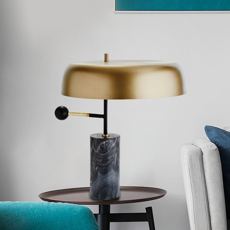 Contemporary Drum Table Light Metal 1 Light Bedside Task Lighting in Gold with Cylinder Base Clearhalo 'Lamps' 'Table Lamps' Lighting' 298096