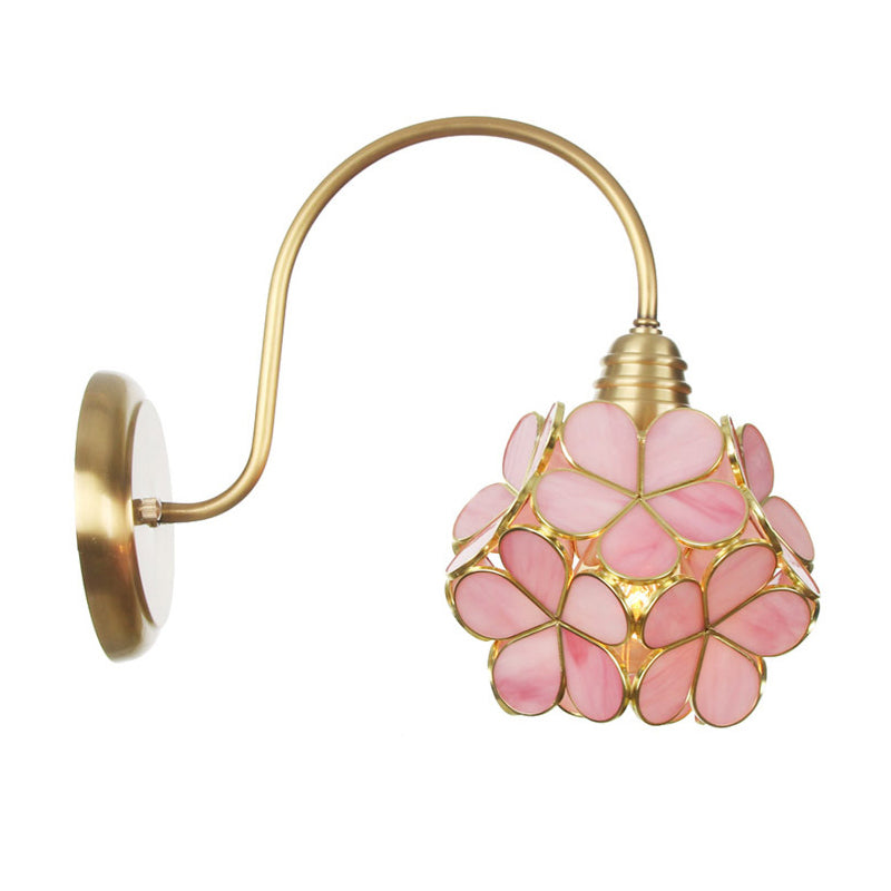 Floral-Like Wall Lighting Minimalist Metal 1 Light Living Room Sconce Light Fixture with White/Pink/Blue Glass Shade Clearhalo 'Cast Iron' 'Glass' 'Industrial' 'Modern wall lights' 'Modern' 'Tiffany' 'Traditional wall lights' 'Wall Lamps & Sconces' 'Wall Lights' Lighting' 298099