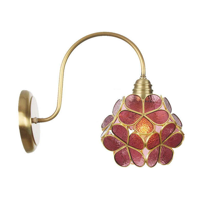 Floral-Like Wall Lighting Minimalist Metal 1 Light Living Room Sconce Light Fixture with White/Pink/Blue Glass Shade Purple Clearhalo 'Cast Iron' 'Glass' 'Industrial' 'Modern wall lights' 'Modern' 'Tiffany' 'Traditional wall lights' 'Wall Lamps & Sconces' 'Wall Lights' Lighting' 298107