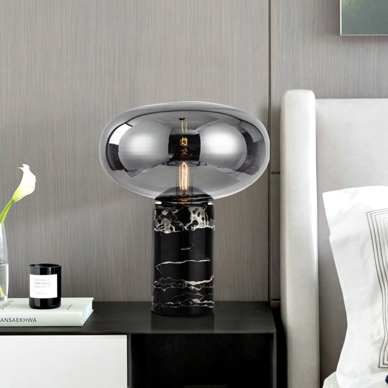 9‘’/12.5“ Wide Black Oval Shaped Desk Lamp Contemporary 1 Light Amber/Smoke Gray Glass Task Lighting Smoke Gray Clearhalo 'Lamps' 'Table Lamps' Lighting' 298128