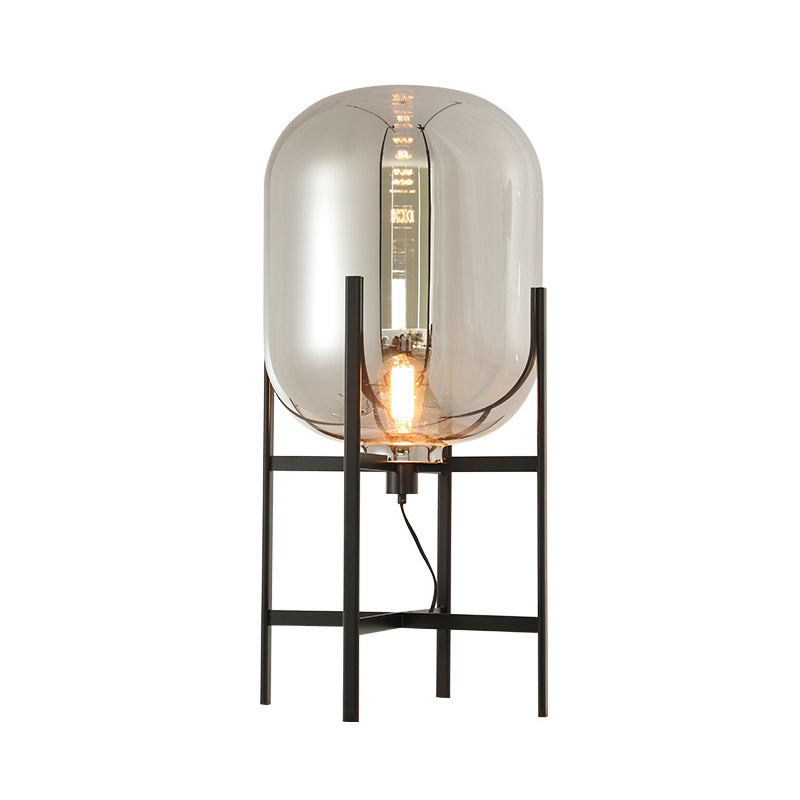 Bubble Desk Lamp Contemporary Amber/Smoke Gray Glass 10.5"/15" Wide 1 Light Black Task Lighting Clearhalo 'Lamps' 'Table Lamps' Lighting' 298131